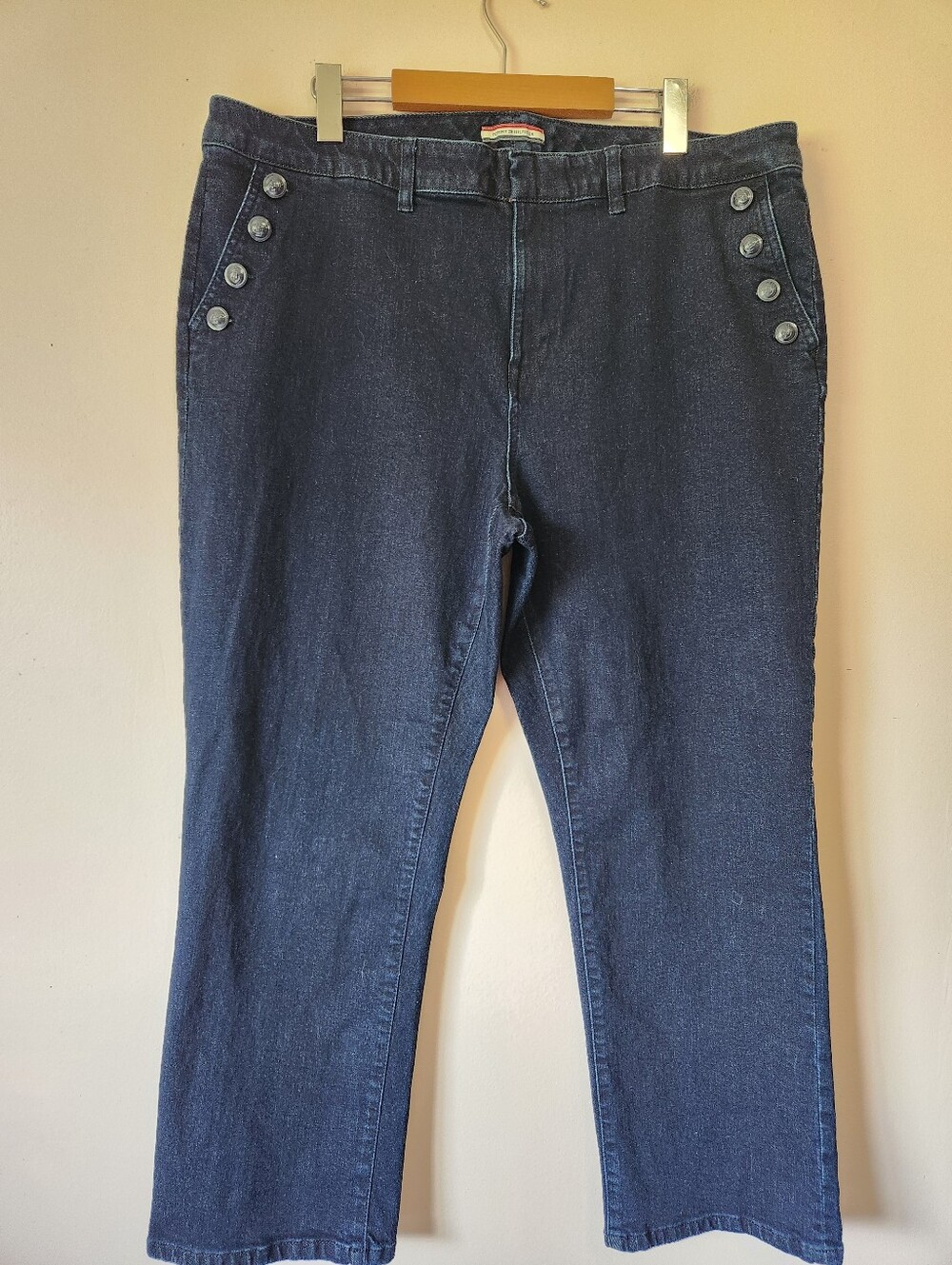Tommy Hilfiger Dark Wash Nautical Sailor Cropped Jeans Anchor Buttons Size 18
